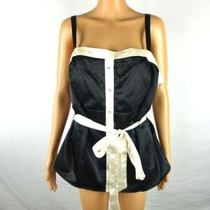 Torrid Black Ivory Plus Size Belted Tuxedo Bustier Blouse Top Rhinestone Button